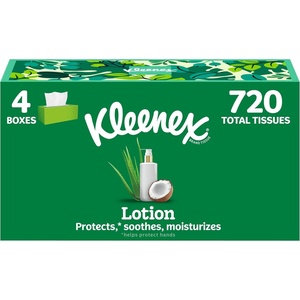 Kleenex Lotion Facial Tissues with Coconut Oil, 4 Flat Boxes, 180 Tissues Per Box, 3-Ply(180 Tissues (Pack of 4))