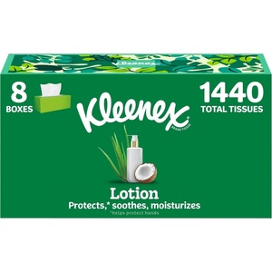 Kleenex Lotion Facial Tissues with Coconut Oil, 4 Flat Boxes, 180 Tissues Per Box, 3-Ply(180 Tissues (Pack of 8))
