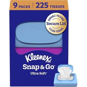 Kleenex Snap & Go Ultra Soft Facial Tissues, 4 On-the-Go Packs, 25 Tissues per Pack, 3-Ply, Packaging May Vary(9 Pack (25 Tissue Packs))