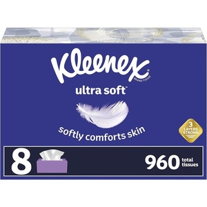 Kleenex Ultra Soft Facial Tissues, 8 Flat Boxes, 180 Tissues per Box, 3-Ply, Packaging May Vary(120 Count (Pack of 8))