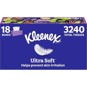 Kleenex Ultra Soft Facial Tissues, 8 Flat Boxes, 180 Tissues per Box, 3-Ply, Packaging May Vary(180 Count (Pack of 18))
