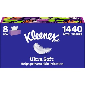 Kleenex Ultra Soft Facial Tissues, 8 Flat Boxes, 180 Tissues per Box, 3-Ply, Packaging May Vary(180 Tissues (Pack of 8))
