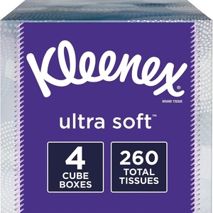 Kleenex Ultra Soft Facial Tissues, 8 Flat Boxes, 180 Tissues per Box, 3-Ply, Packaging May Vary(65 Count (Pack of 4))